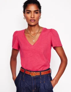 Nightwear & Lougewear | T-Shirts & Tanks-Boden Short Sleeve V Neck T-shirt-Camelia Pink CameliaPink