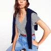 Nightwear & Lougewear | T-Shirts & Tanks-Boden Short Sleeve V Neck T-shirt-Ivory, Navy Stripe Ivory,NavyStripe