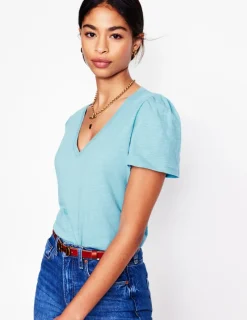 Nightwear & Lougewear | T-Shirts & Tanks-Boden Short Sleeve V Neck T-shirt-Duck Egg Blue DuckEggBlue