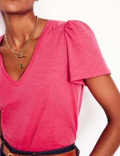 Nightwear & Lougewear | T-Shirts & Tanks-Boden Short Sleeve V Neck T-shirt-Camelia Pink CameliaPink