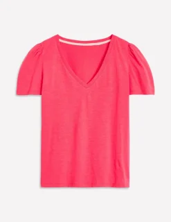 Nightwear & Lougewear | T-Shirts & Tanks-Boden Short Sleeve V Neck T-shirt-Camelia Pink CameliaPink