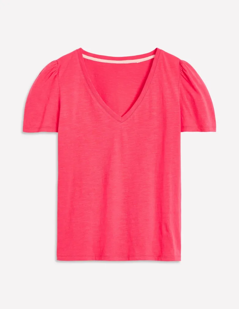 Nightwear & Lougewear | T-Shirts & Tanks-Boden Short Sleeve V Neck T-shirt-Camelia Pink CameliaPink