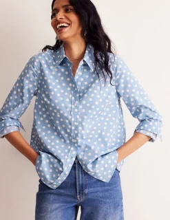 Tops & Blouses | Shirts-Boden Sienna Cotton Shirt-French Blue, Abstract Dot FrenchBlue,AbstractDot