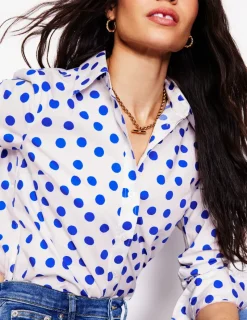 Tops & Blouses | Shirts-Boden Sienna Cotton Shirt-Ivory, Blue Abstract Dot Ivory,BlueAbstractDot