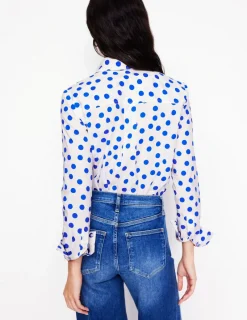 Tops & Blouses | Shirts-Boden Sienna Cotton Shirt-Ivory, Blue Abstract Dot Ivory,BlueAbstractDot
