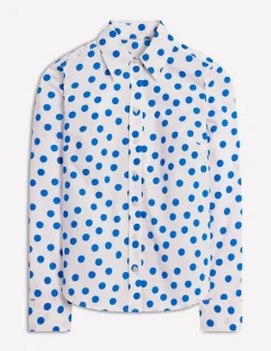 Tops & Blouses | Shirts-Boden Sienna Cotton Shirt-Ivory, Blue Abstract Dot Ivory,BlueAbstractDot