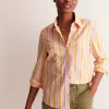 Tops & Blouses | Shirts-Boden Sienna Cotton Shirt-Mauve and Yellow Stripe MauveandYellowStripe