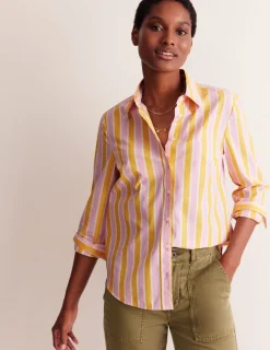 Tops & Blouses | Shirts-Boden Sienna Cotton Shirt-Mauve and Yellow Stripe MauveandYellowStripe