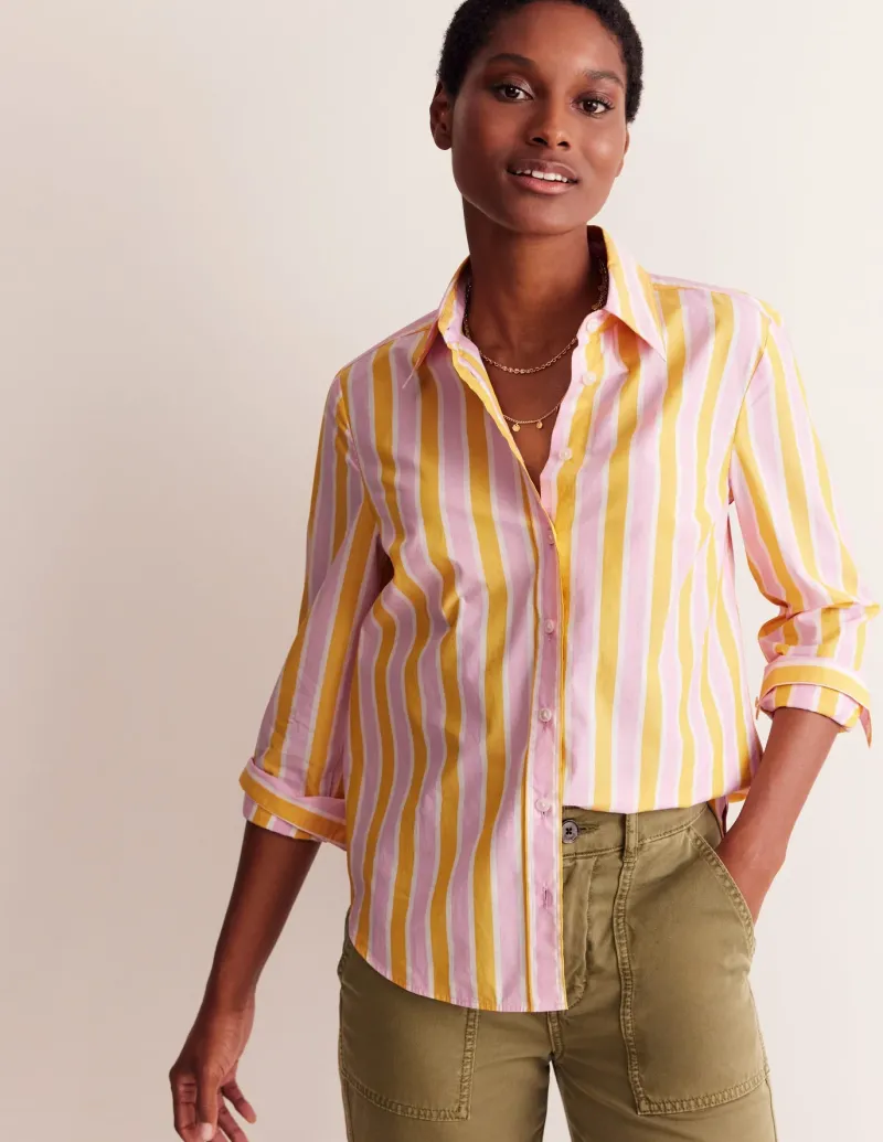 Tops & Blouses | Shirts-Boden Sienna Cotton Shirt-Mauve and Yellow Stripe MauveandYellowStripe