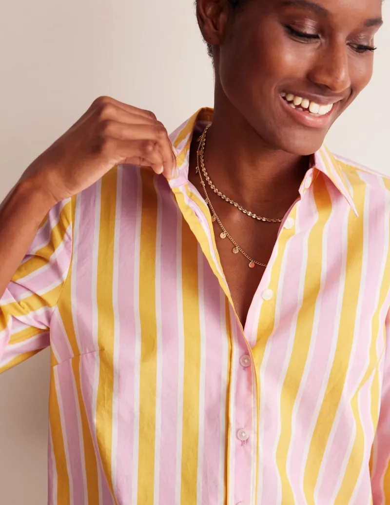 Tops & Blouses | Shirts-Boden Sienna Cotton Shirt-Mauve and Yellow Stripe MauveandYellowStripe