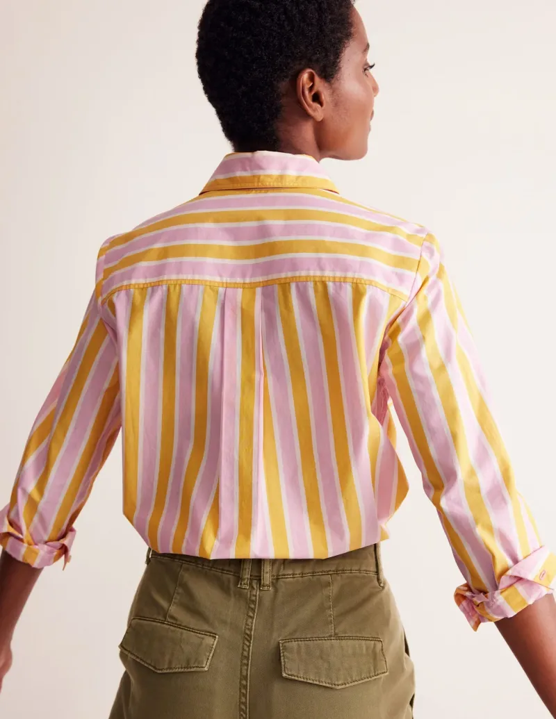Tops & Blouses | Shirts-Boden Sienna Cotton Shirt-Mauve and Yellow Stripe MauveandYellowStripe