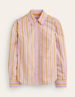 Tops & Blouses | Shirts-Boden Sienna Cotton Shirt-Mauve and Yellow Stripe MauveandYellowStripe
