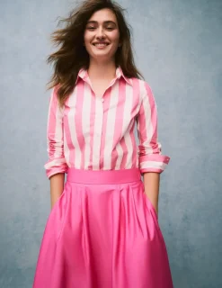Tops & Blouses | Shirts-Boden Sienna Cotton Shirt-Pink Rose Wide Stripe PinkRoseWideStripe