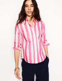 Tops & Blouses | Shirts-Boden Sienna Cotton Shirt-Pink Rose Wide Stripe PinkRoseWideStripe