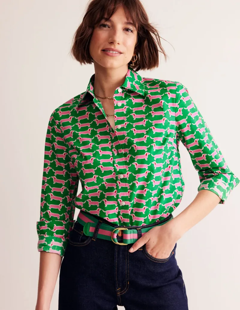 Tops & Blouses | Shirts-Boden Sienna Cotton Shirt-Rich Emerald, Dachshund RichEmerald,Dachshund
