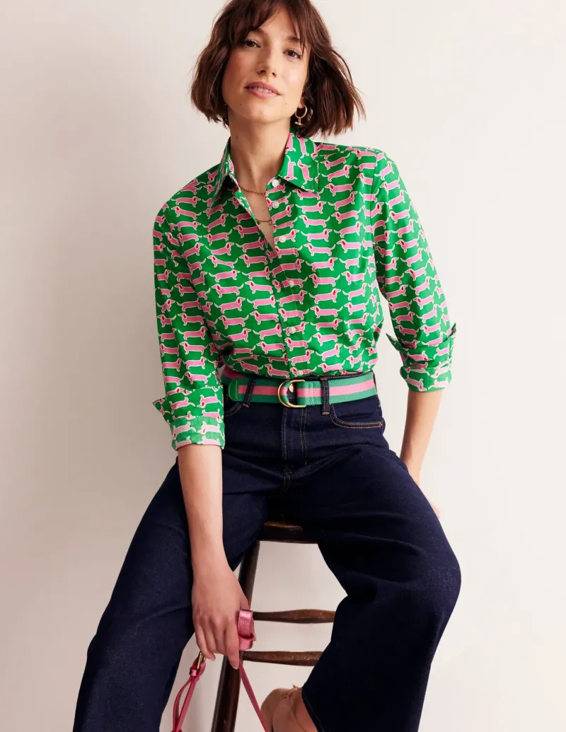 Tops & Blouses | Shirts-Boden Sienna Cotton Shirt-Rich Emerald, Dachshund RichEmerald,Dachshund