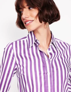 Tops & Blouses | Shirts-Boden Sienna Cotton Shirt-Royal Purple, Ivory Stripe RoyalPurple,IvoryStripe