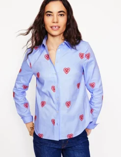 Shirts | Tops & Blouses-Boden Sienna Embroidered Shirt-Blue Oxford, Hearts BlueOxford,Hearts