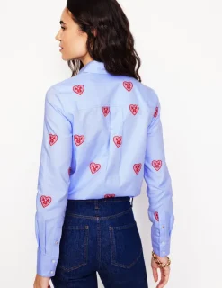 Shirts | Tops & Blouses-Boden Sienna Embroidered Shirt-Blue Oxford, Hearts BlueOxford,Hearts