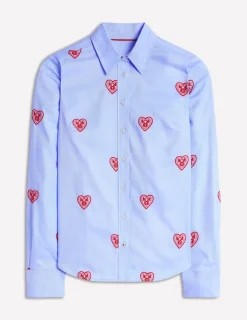 Shirts | Tops & Blouses-Boden Sienna Embroidered Shirt-Blue Oxford, Hearts BlueOxford,Hearts