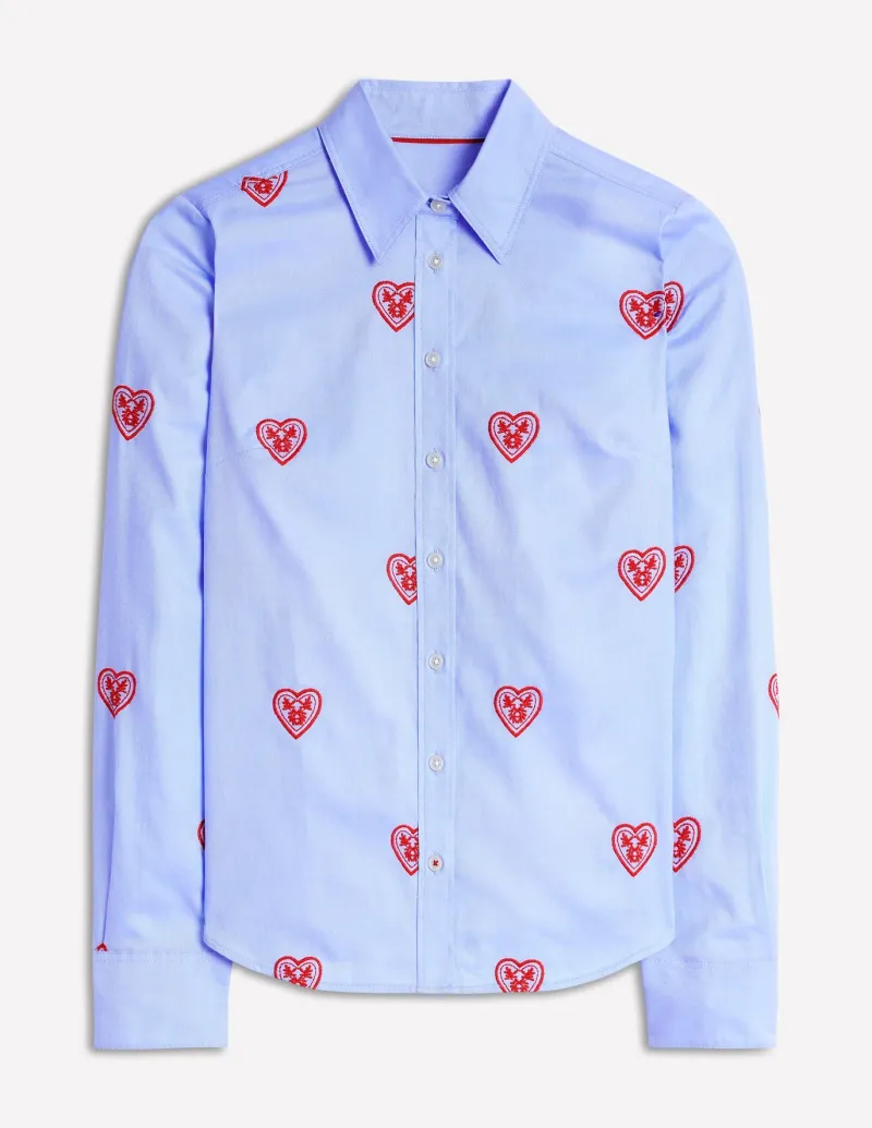 Shirts | Tops & Blouses-Boden Sienna Embroidered Shirt-Blue Oxford, Hearts BlueOxford,Hearts