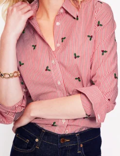 Tops & Blouses | Shirts-Boden Sienna Embroidered Shirt-Holly, Red Stripe Holly,RedStripe