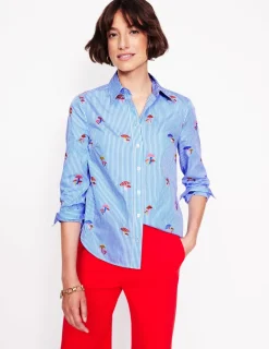 Tops & Blouses | Shirts-Boden Sienna Embroidered Shirt-Mushroom, Blue Stripe Mushroom,BlueStripe