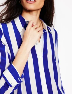 Tops & Blouses | Shirts-Boden Sienna Silk Shirt-Bright Blue Wide Stripe BrightBlueWideStripe