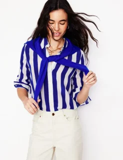 Tops & Blouses | Shirts-Boden Sienna Silk Shirt-Bright Blue Wide Stripe BrightBlueWideStripe
