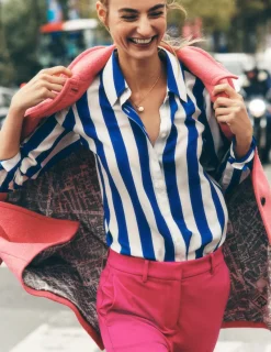 Tops & Blouses | Shirts-Boden Sienna Silk Shirt-Bright Blue Wide Stripe BrightBlueWideStripe