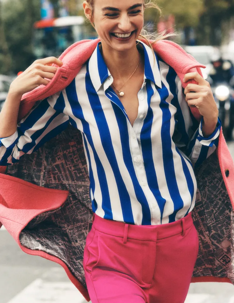 Tops & Blouses | Shirts-Boden Sienna Silk Shirt-Bright Blue Wide Stripe BrightBlueWideStripe
