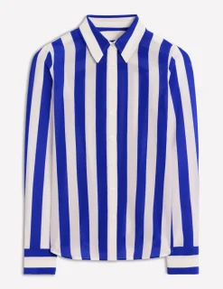Tops & Blouses | Shirts-Boden Sienna Silk Shirt-Bright Blue Wide Stripe BrightBlueWideStripe