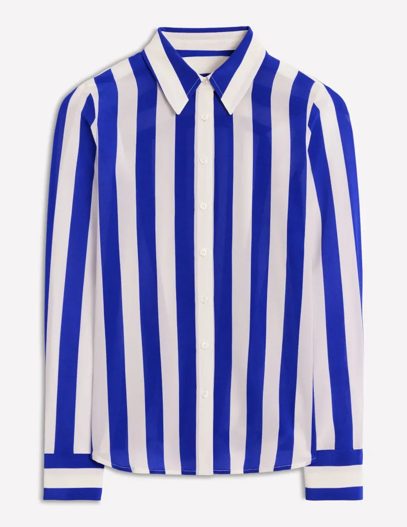 Tops & Blouses | Shirts-Boden Sienna Silk Shirt-Bright Blue Wide Stripe BrightBlueWideStripe