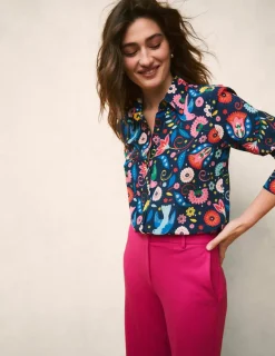 Tops & Blouses | Shirts-Boden Sienna Silk Shirt-French Navy, Decorative Garden FrenchNavy,DecorativeGarden