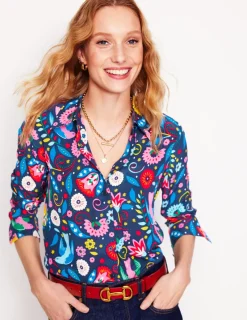 Tops & Blouses | Shirts-Boden Sienna Silk Shirt-French Navy, Decorative Garden FrenchNavy,DecorativeGarden