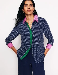 Tops & Blouses | Shirts-Boden Sienna Silk Shirt-French Navy, Spots FrenchNavy,Spots