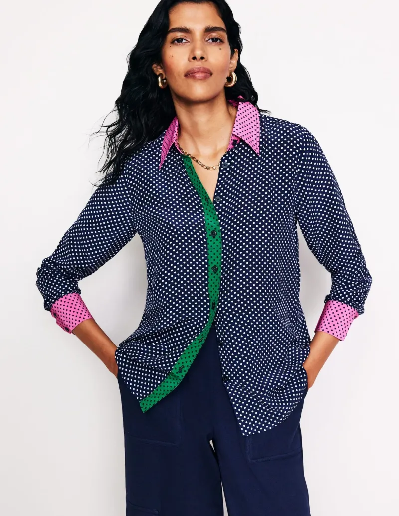 Tops & Blouses | Shirts-Boden Sienna Silk Shirt-French Navy, Spots FrenchNavy,Spots