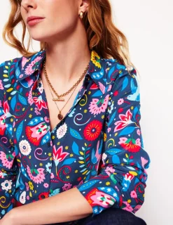 Tops & Blouses | Shirts-Boden Sienna Silk Shirt-French Navy, Decorative Garden FrenchNavy,DecorativeGarden