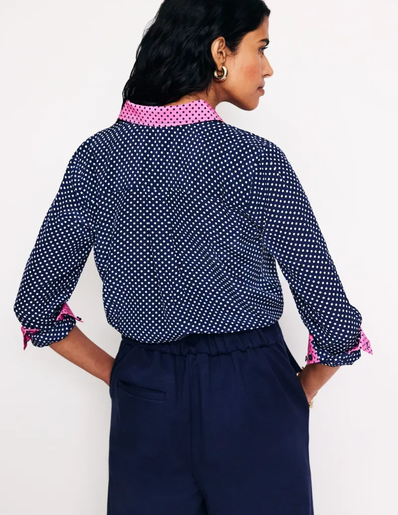 Tops & Blouses | Shirts-Boden Sienna Silk Shirt-French Navy, Spots FrenchNavy,Spots