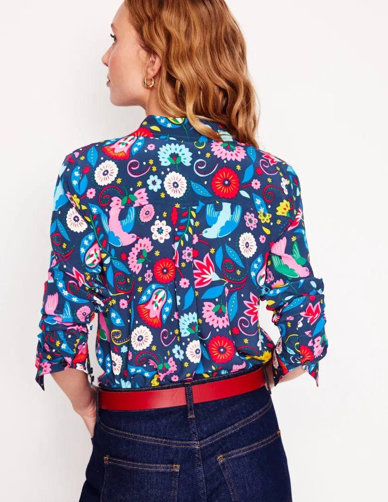 Tops & Blouses | Shirts-Boden Sienna Silk Shirt-French Navy, Decorative Garden FrenchNavy,DecorativeGarden