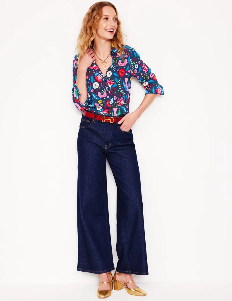 Tops & Blouses | Shirts-Boden Sienna Silk Shirt-French Navy, Decorative Garden FrenchNavy,DecorativeGarden