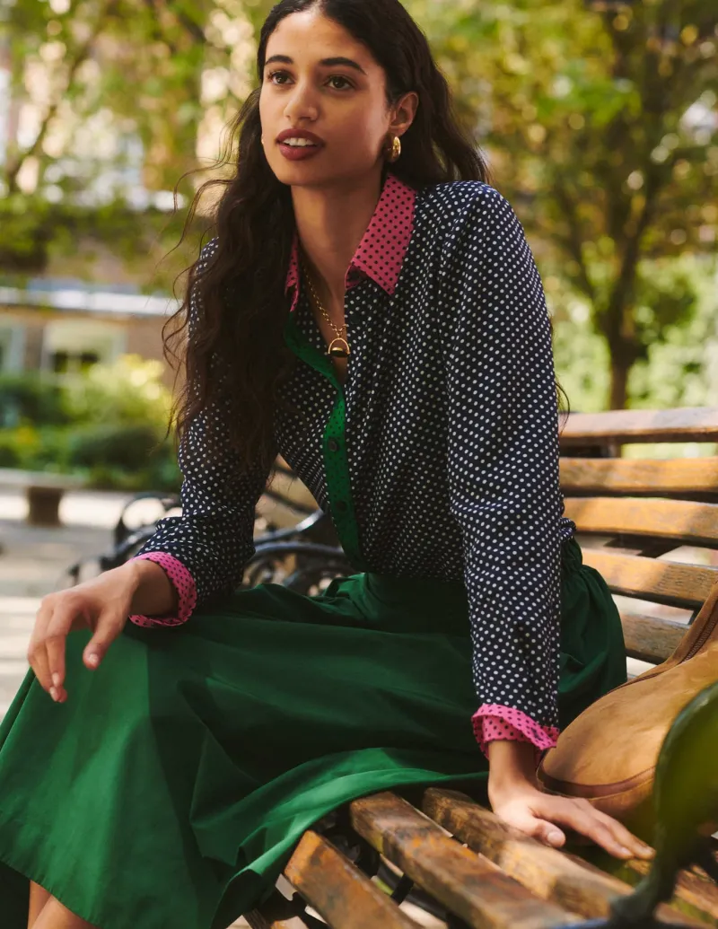 Tops & Blouses | Shirts-Boden Sienna Silk Shirt-French Navy, Spots FrenchNavy,Spots