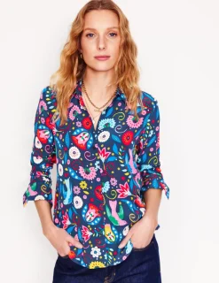Tops & Blouses | Shirts-Boden Sienna Silk Shirt-French Navy, Decorative Garden FrenchNavy,DecorativeGarden