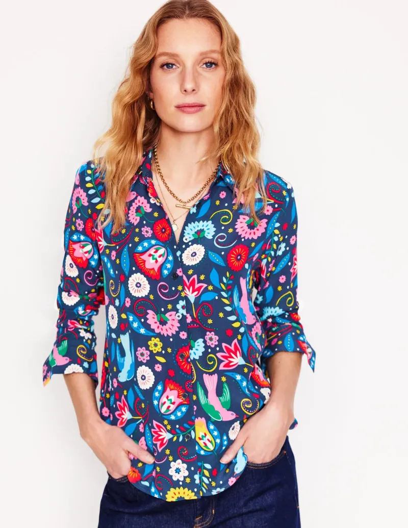 Tops & Blouses | Shirts-Boden Sienna Silk Shirt-French Navy, Decorative Garden FrenchNavy,DecorativeGarden