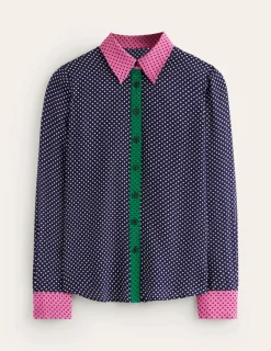 Tops & Blouses | Shirts-Boden Sienna Silk Shirt-French Navy, Spots FrenchNavy,Spots