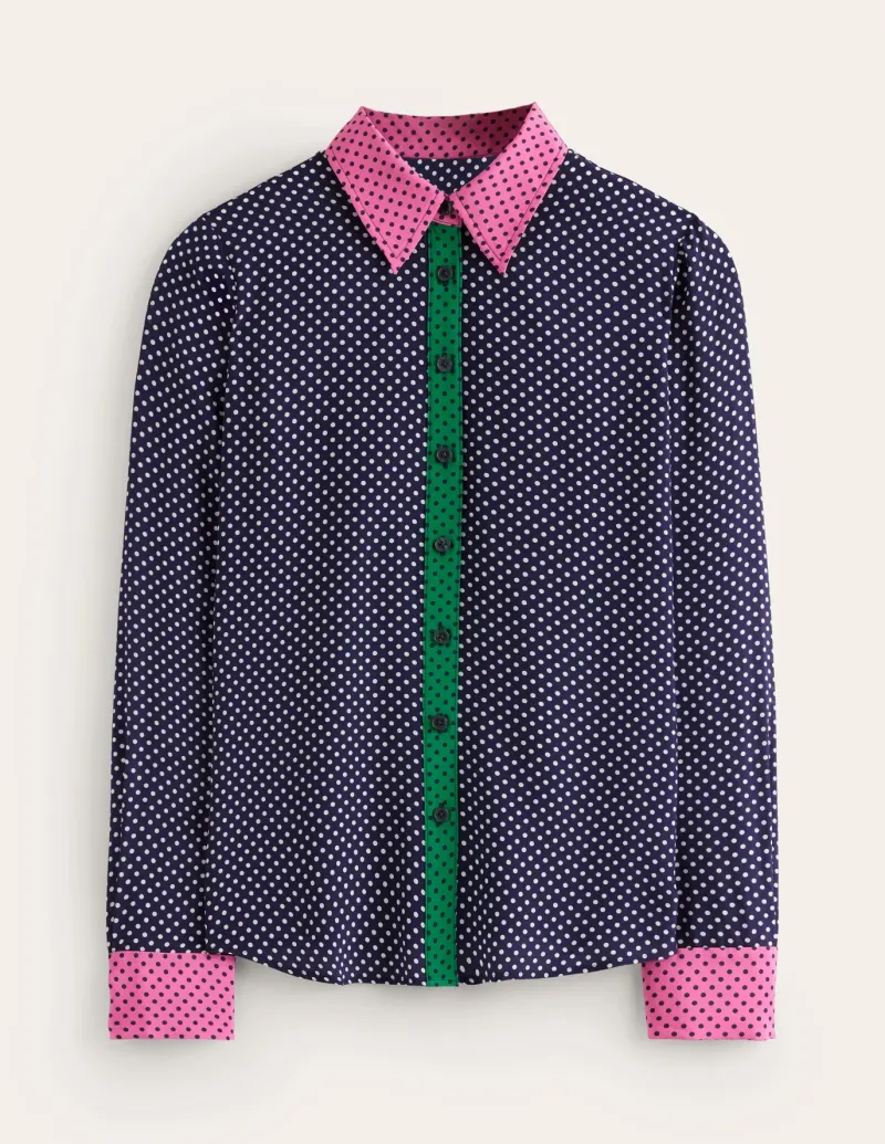 Tops & Blouses | Shirts-Boden Sienna Silk Shirt-French Navy, Spots FrenchNavy,Spots