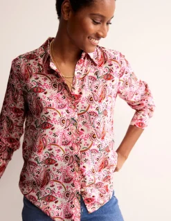 Shirts | Tops & Blouses-Boden Sienna Silk Shirt-Ivory, Fantastical Ivory,Fantastical