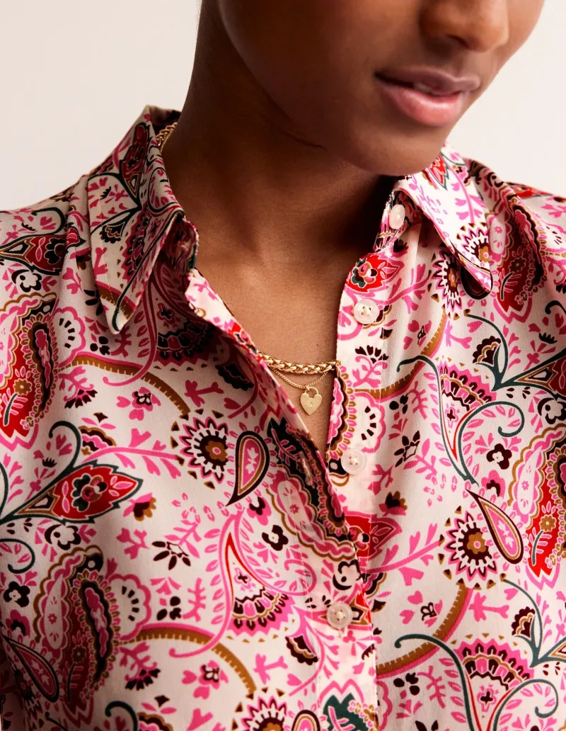 Shirts | Tops & Blouses-Boden Sienna Silk Shirt-Ivory, Fantastical Ivory,Fantastical