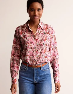 Shirts | Tops & Blouses-Boden Sienna Silk Shirt-Ivory, Fantastical Ivory,Fantastical