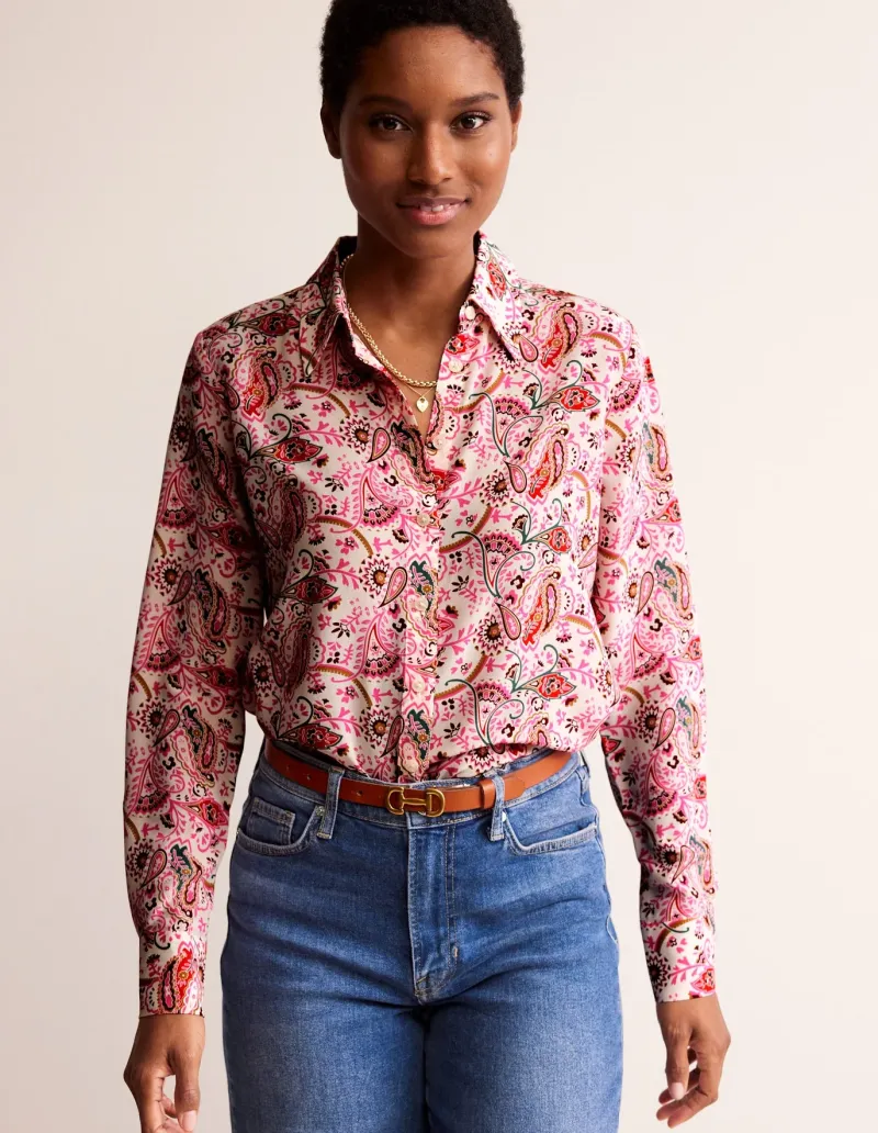 Shirts | Tops & Blouses-Boden Sienna Silk Shirt-Ivory, Fantastical Ivory,Fantastical